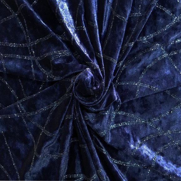 Glitter Strings on Velvet Stretch Fabric Navy 54"/56" Wide L 667 F - Picture 4 of 4